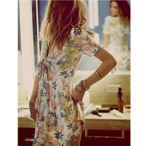 Free People Tropical Floral Tie Front Mini Dress - Picture 2 of 7